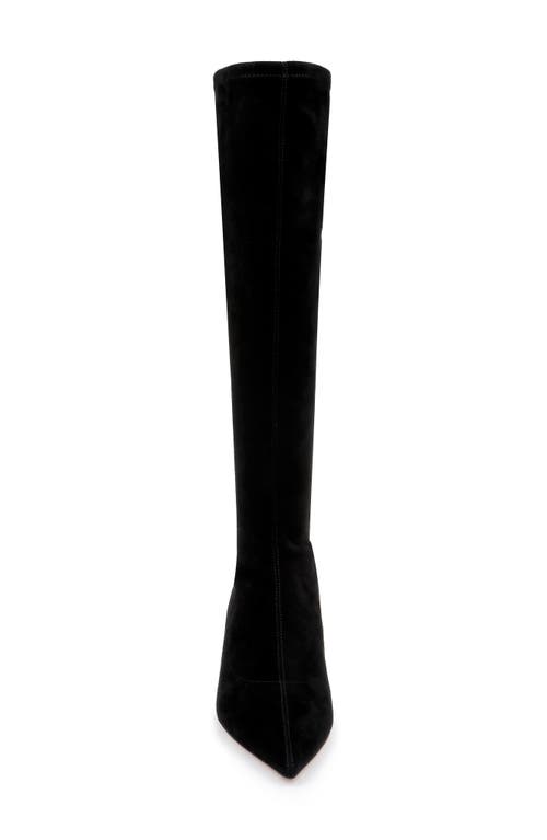 Shop L Agence L'agence Emilie Pointed Toe Kitten Heel Knee High Boot In Black Suede