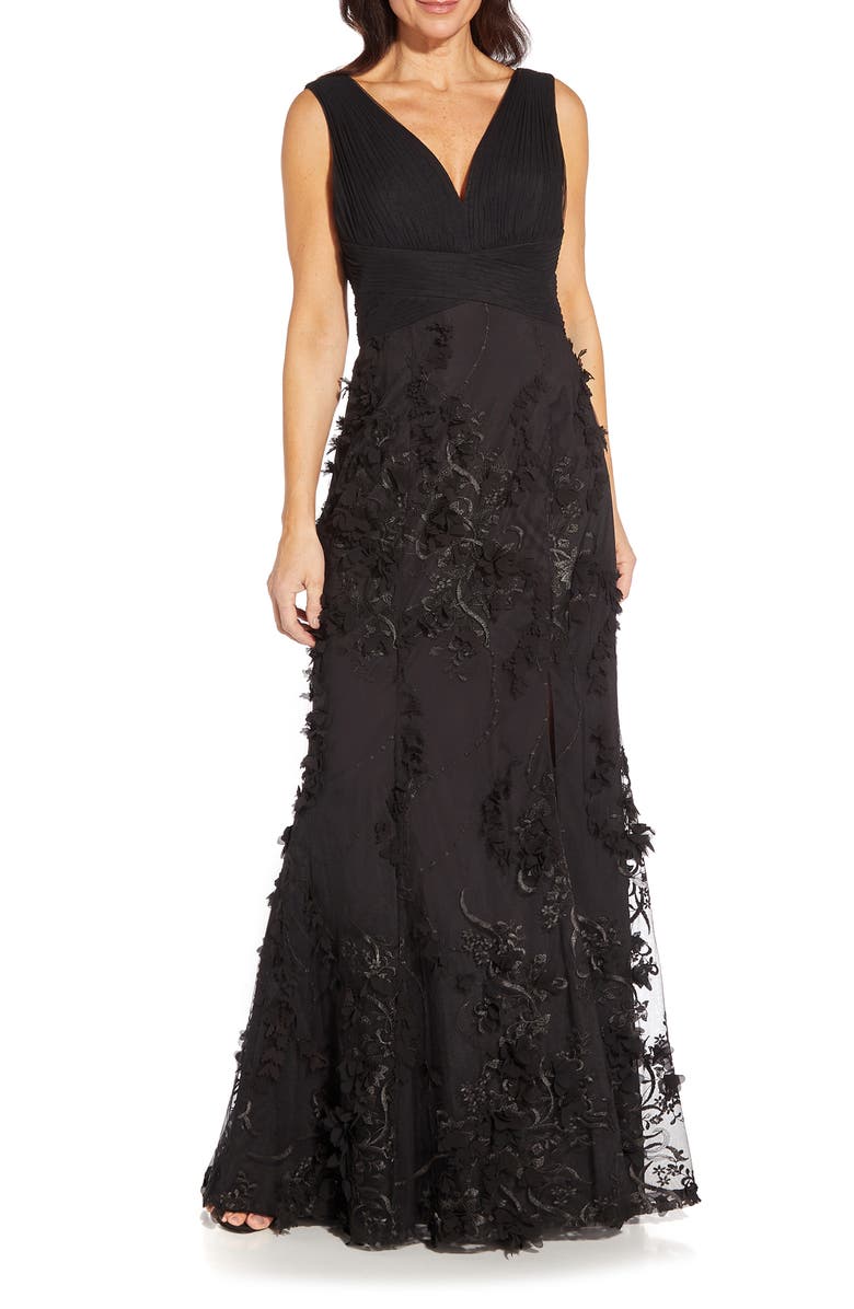 Aidan Mattox by Adrianna Papell Embroidered Mesh Trumpet Gown | Nordstrom