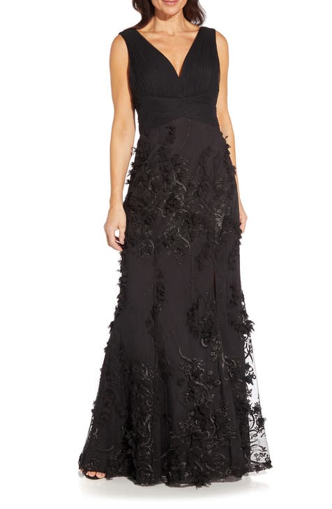 Embroidered Mesh Trumpet Gown