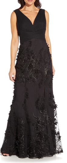 Aidan Mattox by Adrianna Papell Embroidered Mesh Trumpet Gown