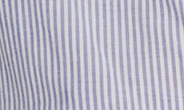 Shop Alex Mill Ruffle Collar Stripe Cotton Button-up Shirt In Navy/ White