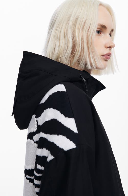 Desigual Floral Padded Coat In Black