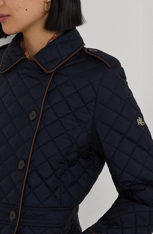 Shop Lauren Ralph Lauren Double Breasted Quilted Jacket In Dark Navy