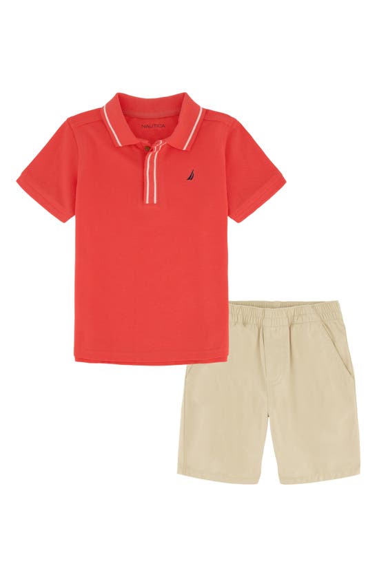 Shop Nautica Kids' Polo & Shorts Set In Red Multi