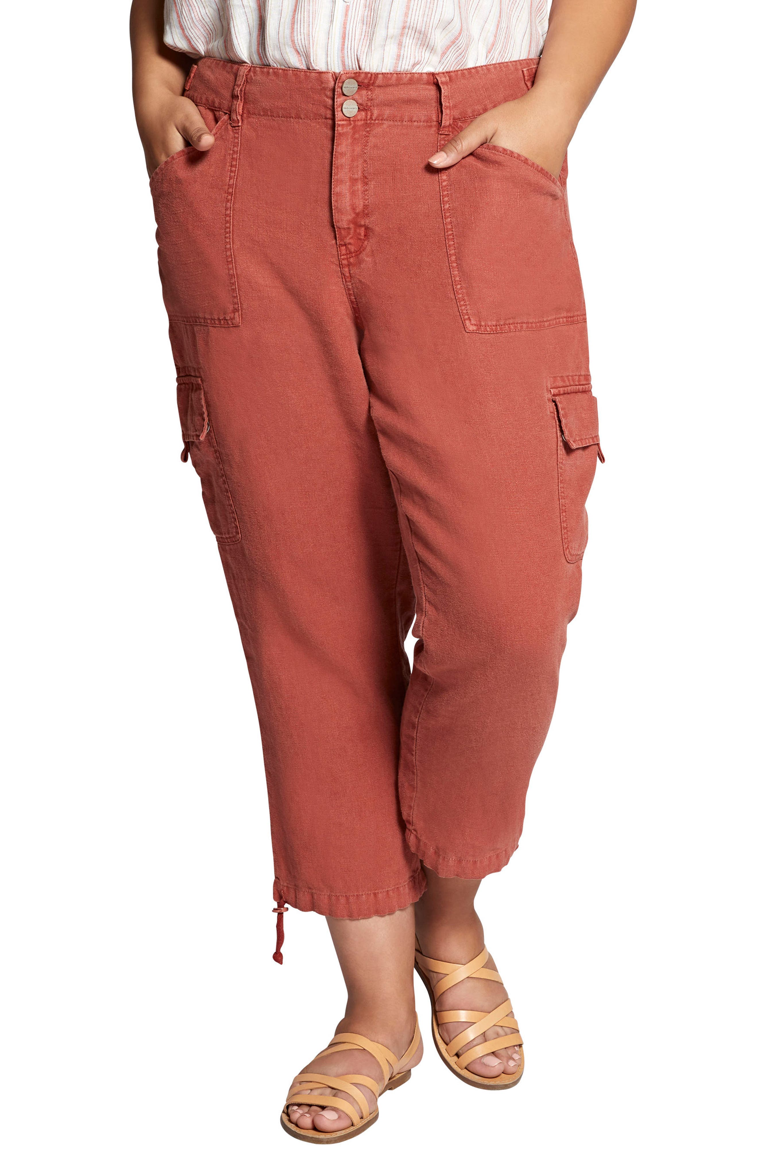 Sanctuary Terrain Crop Linen Cargo Pants (Plus Size) Nordstrom