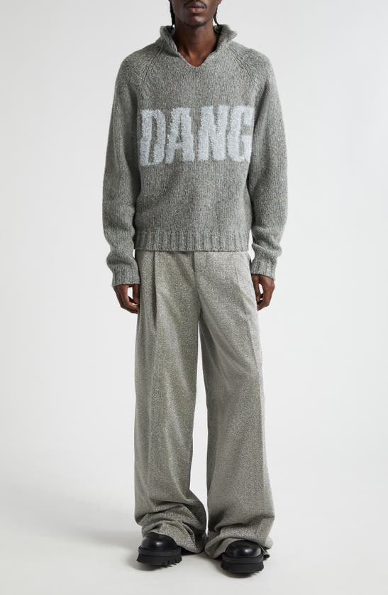 Shop Erl Glitter Dangerous Open Neck Wool Blend Sweater In Grey Melange