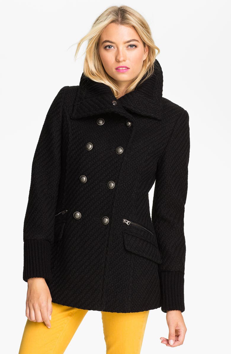 Buffalo by David Bitton Double Breasted Textured Peacoat | Nordstrom