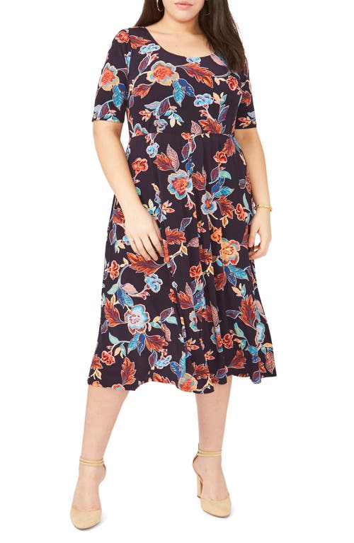 Chaus Floral Print Jersey Midi Dress In Navy/multi