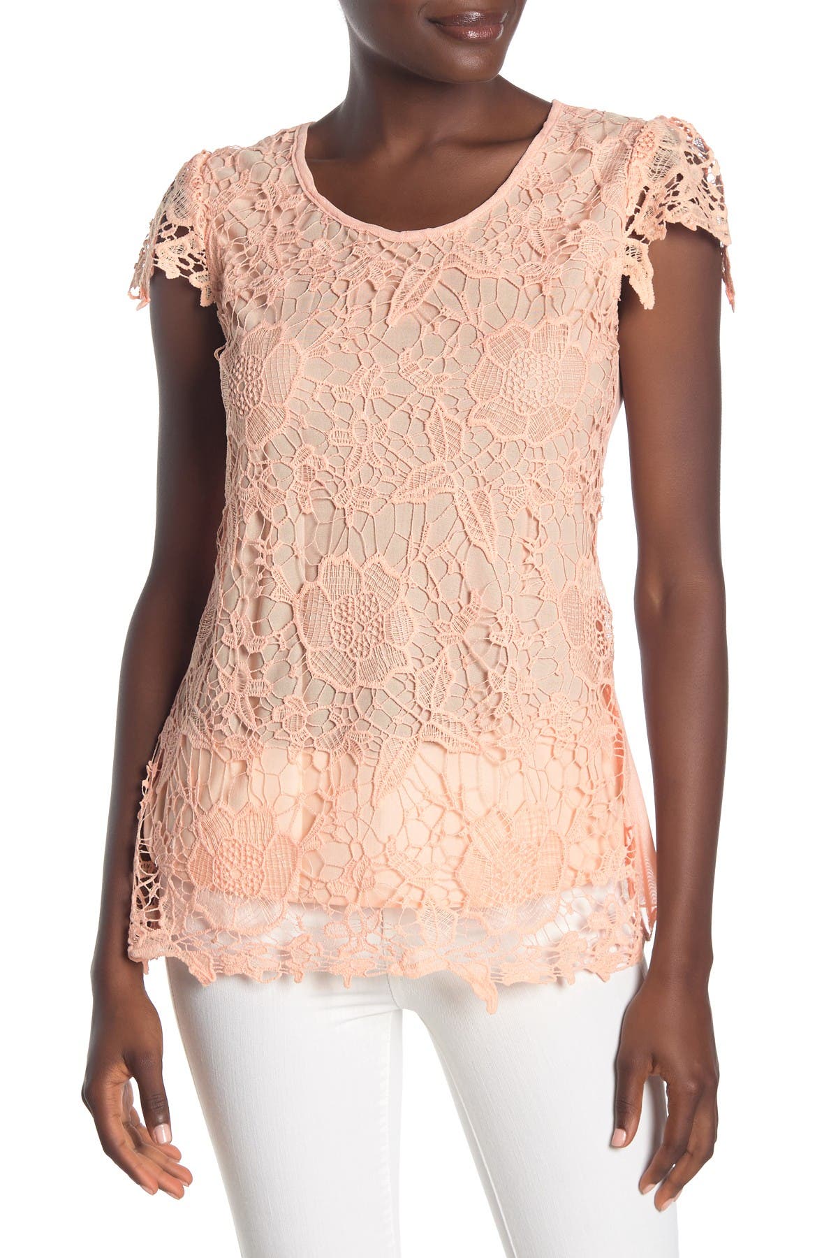 Forgotten Grace Floral Crochet Lace Knit Short Sleeve Blouse Nordstrom Rack