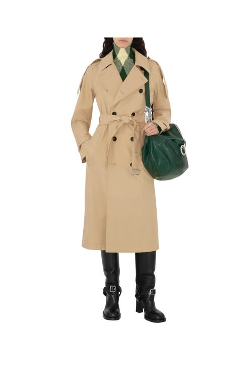 Burberry Long Gabardine Trench Coat In Flax