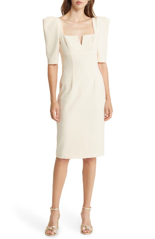 Black Halo Hasina Puff Sleeve Sheath Dress in Buttercream