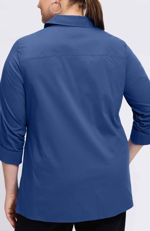 Foxcroft Evelyn Three-quarter Sleeve Button-up Shirt In Pacific Blue