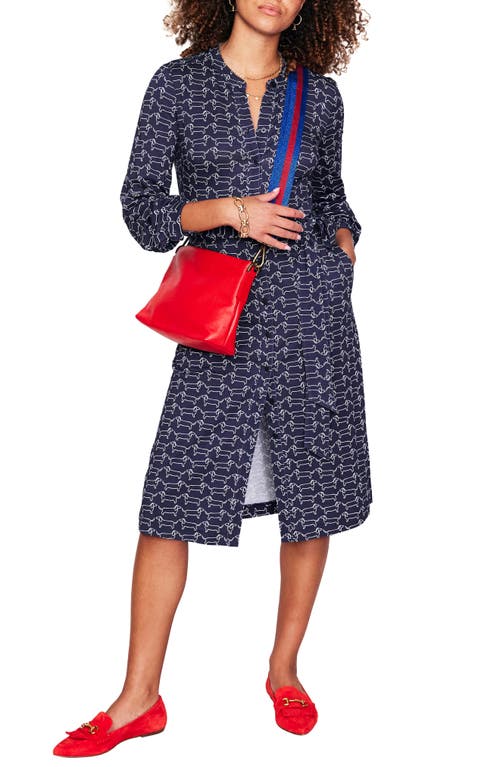 Shop Boden Julia Long Sleeve Belted Shirtdress In Navy Dachshund