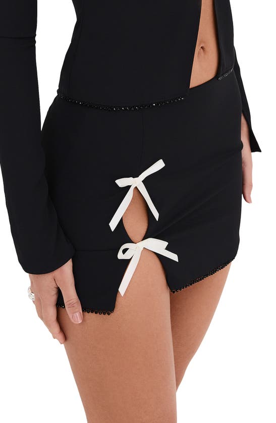 Shop Mistress Rocks Contrast Bow Beaded Hem Miniskirt In Black
