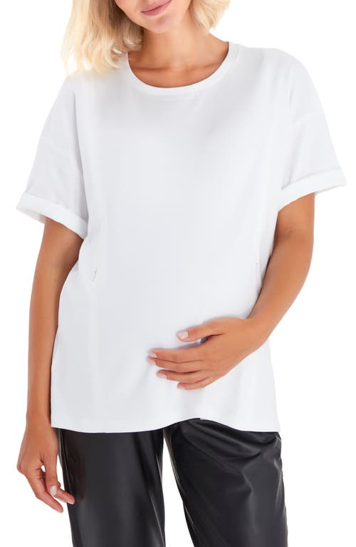 Side Zip Maternity/Nursing T-Shirt in White