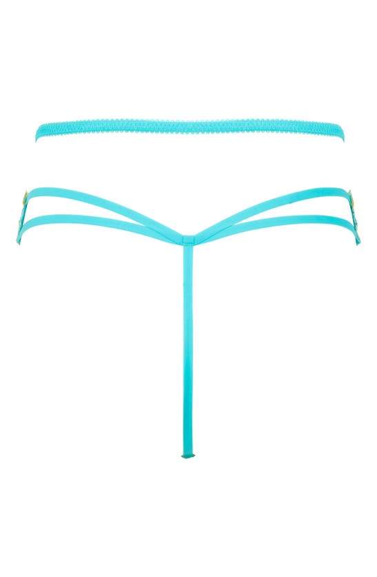 Shop Love, Vera Floral Emobridered G-string Thong In Blue Curacao