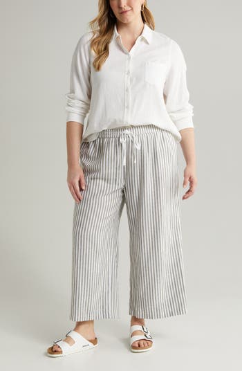 Black Stripe Tie Waist Wrap Pants