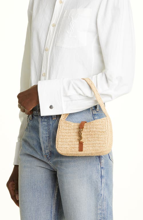 Saint Laurent Le 5 A 7 Mini Ysl Shoulder Bag In Raffia In Natural/brick