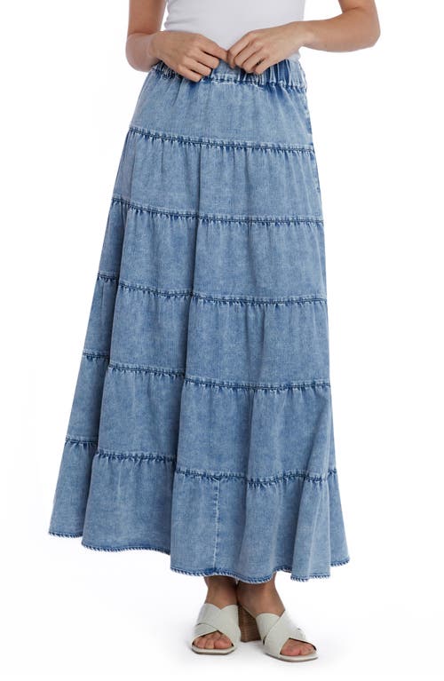Tiered Denim Maxi Skirt in Cloud Blue