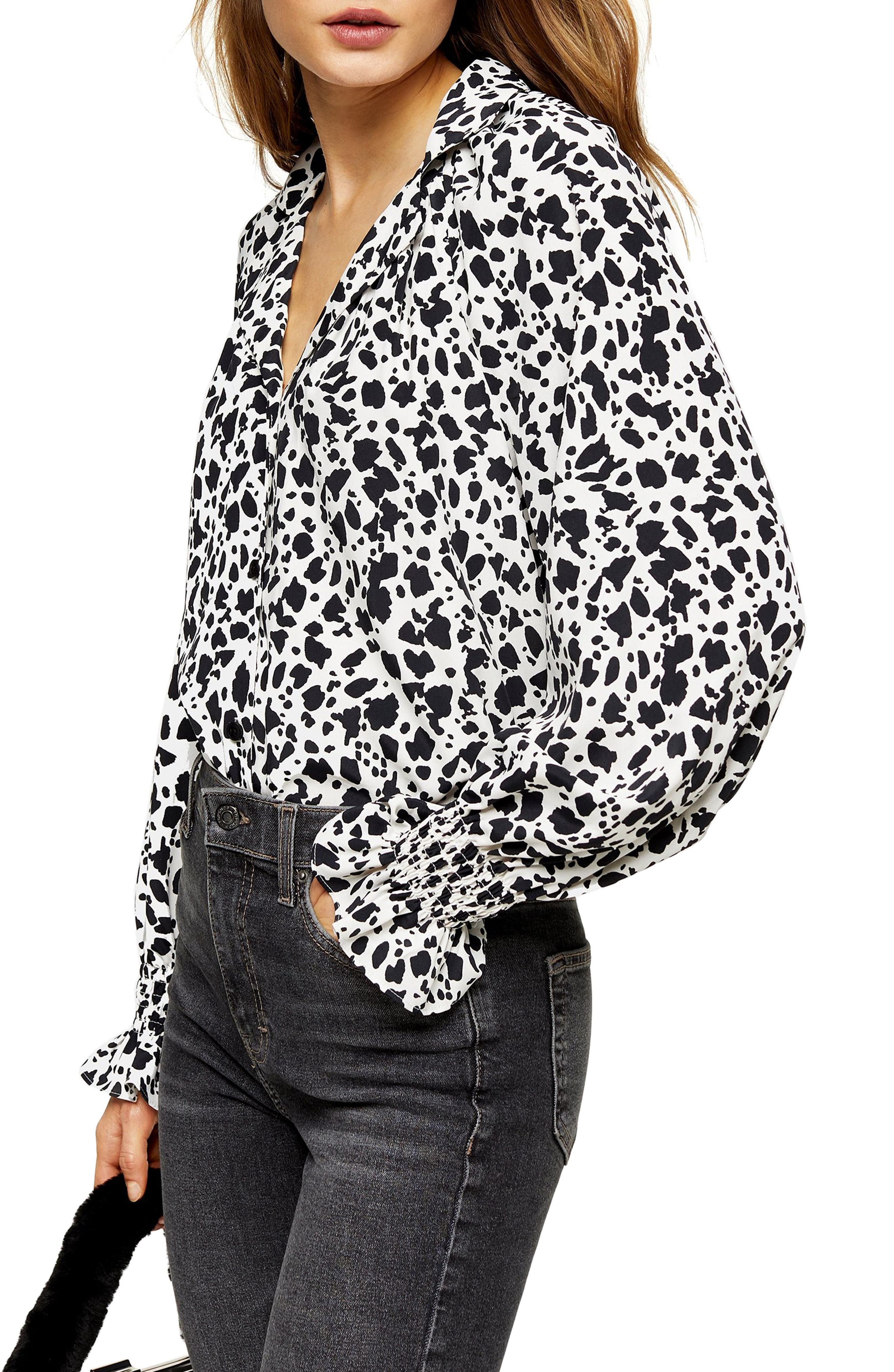 Topshop Animal Print Shirt In Black 