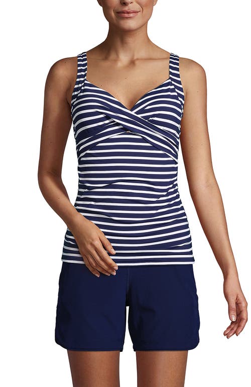 Lands' End Plus Size Dd-cup Chlorine Resistant V-neck Underwire Tankini Top Swimsuit Adjustable Stra In Deep Sea/white Media Stripe
