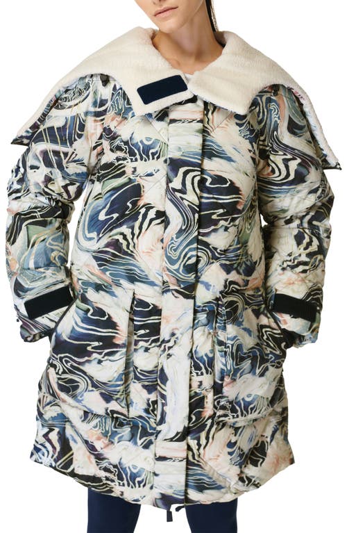 Sweaty Betty Matterhorn Water Resistant Recycled Polyester Parka in Blue Glacier Print