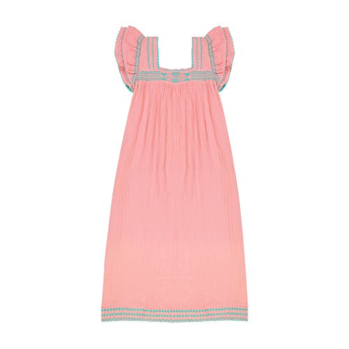 Shop Mer St. Barth Maxi Sandrine Dress In Pink Sorbet Embroidery