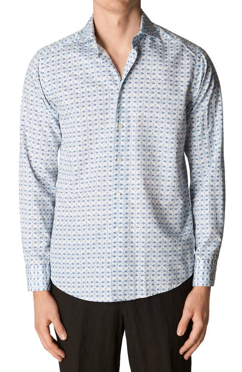 Eton Slim Fit Diamond Pattern Organic Cotton & Lyocell Dress Shirt in White/Light Pastel Blue