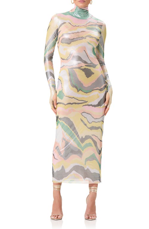 Shailene Foil Long Sleeve Dress in Soft Linear Abstract