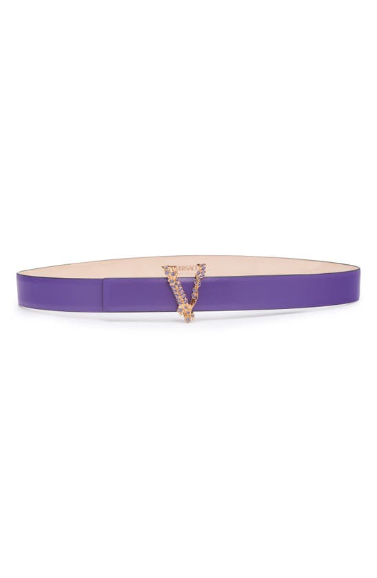 Versace Virtus Crystal Leather Belt - Purple