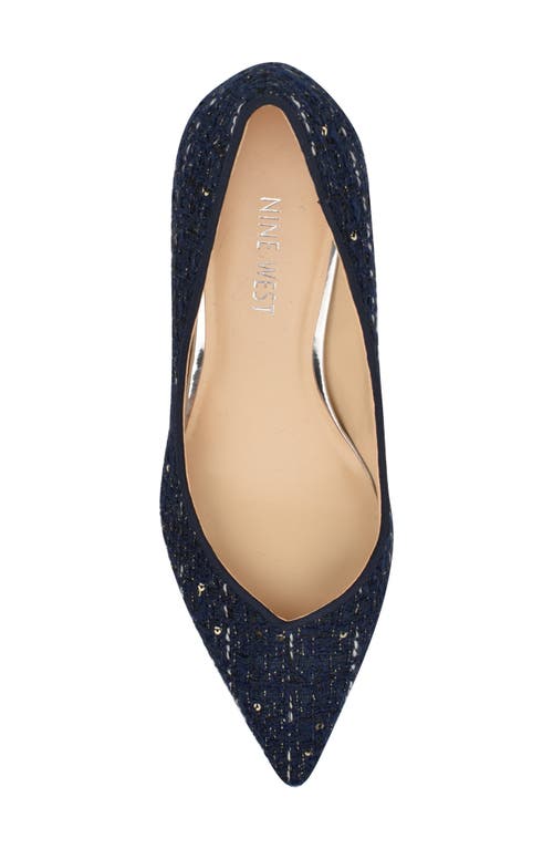 Shop Nine West Andes Tweed Kitten Heel Pump In Dark Blue Tweed