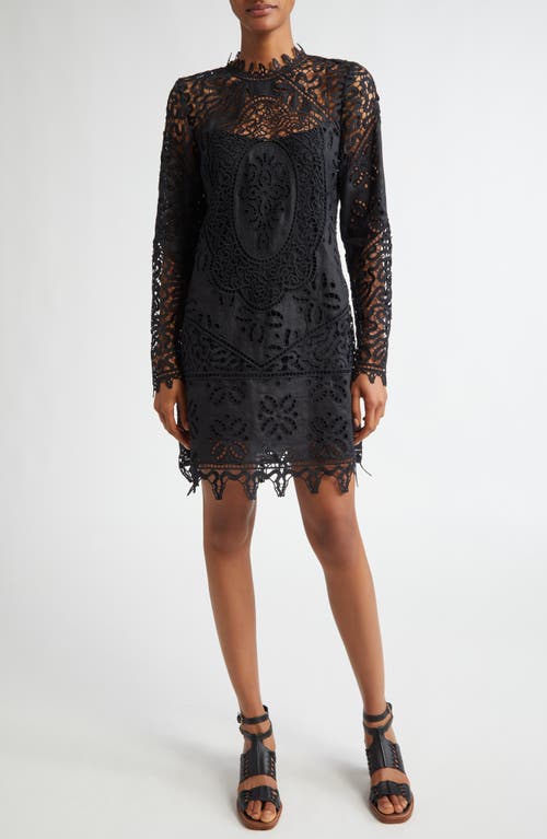 Shop Ulla Johnson Eleni Long Sleeve Linen Lace Dress In Noir