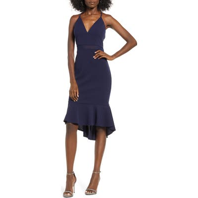 Love, Nicki Lew Illusion Detail Flounce Dress, Blue