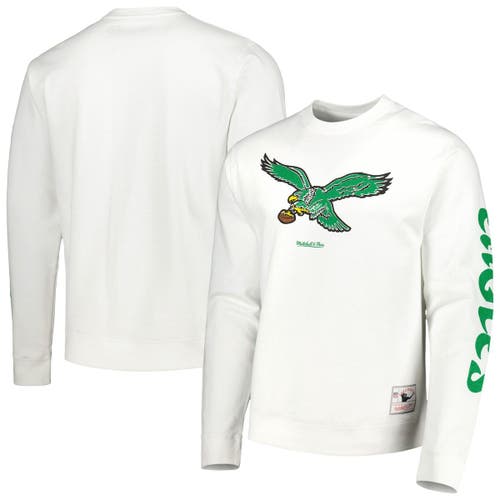 Men's Mitchell & Ness White Philadelphia Eagles VIP Rings Crew Sweatshirt