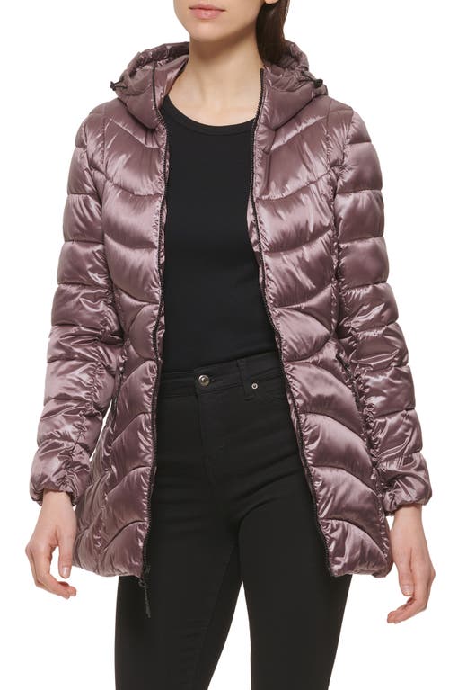 Faux Down A-Line Hooded Jacket in Mauve