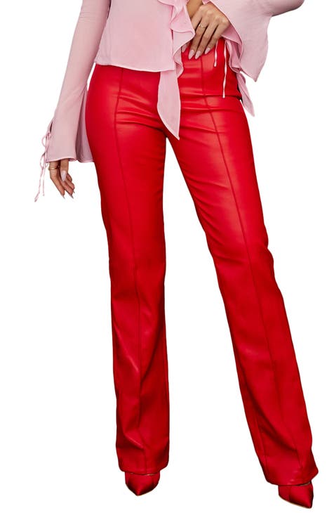 FAUX LEATHER PANTS "THONG LOOK" RED