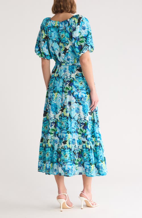 Melloday Floral Print Poplin Midi Dress In Blue Multi