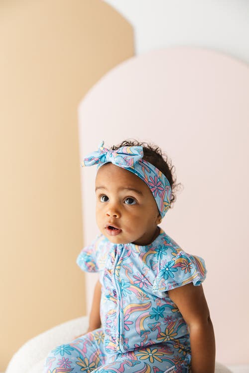 Charlie Lou Baby ® Groovy Fall After All Flutter Sleeve Zip Romper In Blue