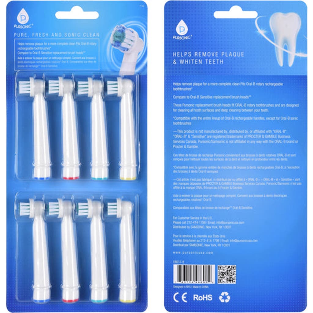 Pursonic 8 Pack Power Sensitive Replacement Brush Heads For Oral-b, 8 Count In Multicolor