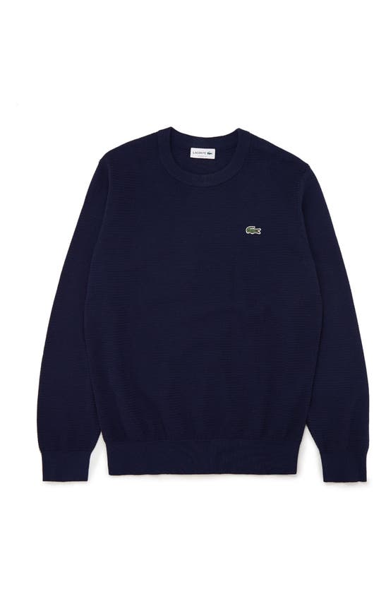 Lacoste Cotton Crewneck Sweater In Navy Blue