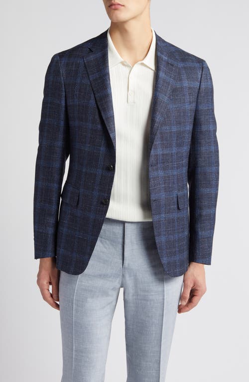 Canali Kei Trim Fit Plaid Wool & Silk Blend Sport Coat Blue at Nordstrom, Us