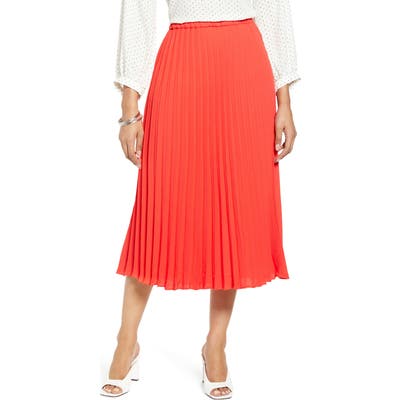 Halogen Pleated Midi Skirt, Red