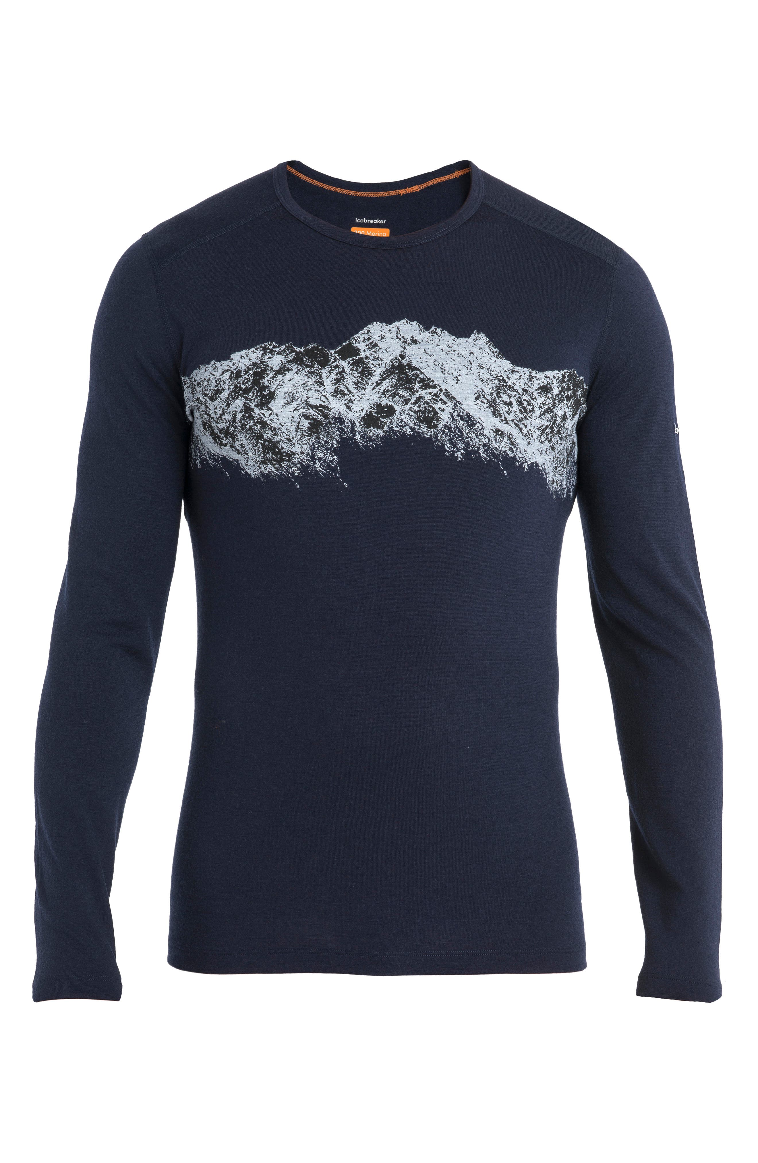 Icebreaker 200 Oasis Merino Wool Long Sleeve T-Shirt in Black/Loden/Aop