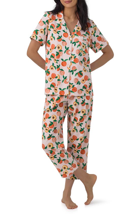 Shop Bedhead Pajamas Print Stretch Organic Cotton Jersey Crop Pajamas In Peachy Keen