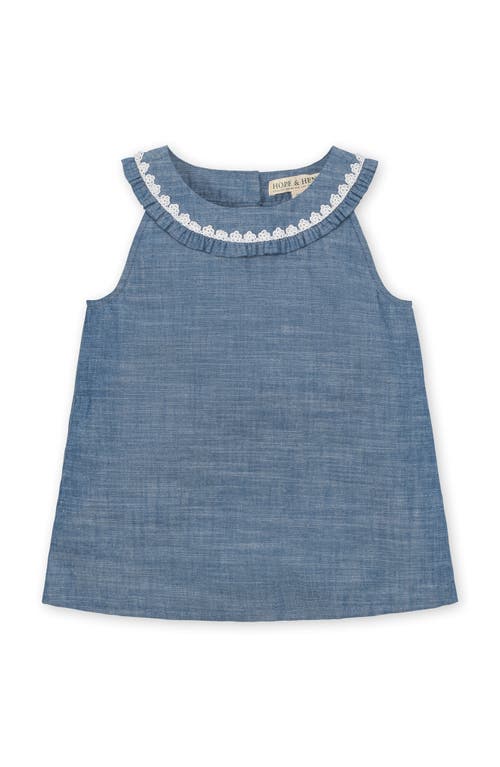 Hope & Henry Girls' Organic Sleeveless Ruffle Collar Chambray Button Back Top, Kids in Chambray Sleeveless Ruffle at Nordstrom