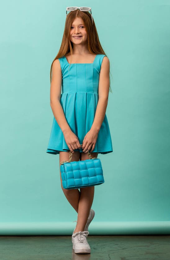 Shop Miss Behave Kids' Sleeveless Box Pleat Dress In Turquoise