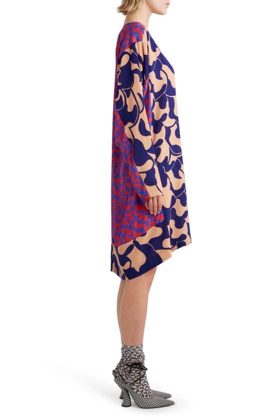 Shop Dries Van Noten Mixed Abstract Print Asymmetric Long Sleeve Shift Dress In Purple 401