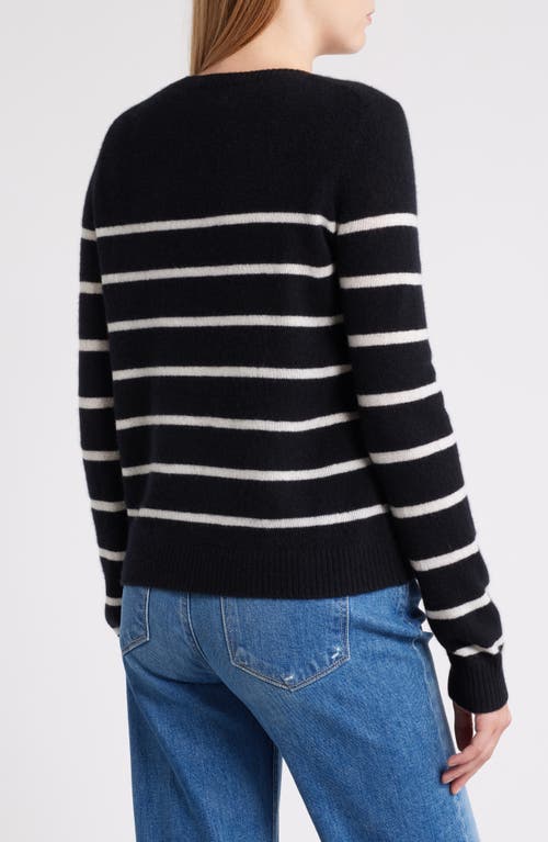 Caslonr Caslon(r) Cashmere Crewneck Sweater In Black- Ivory Stacy Stripe