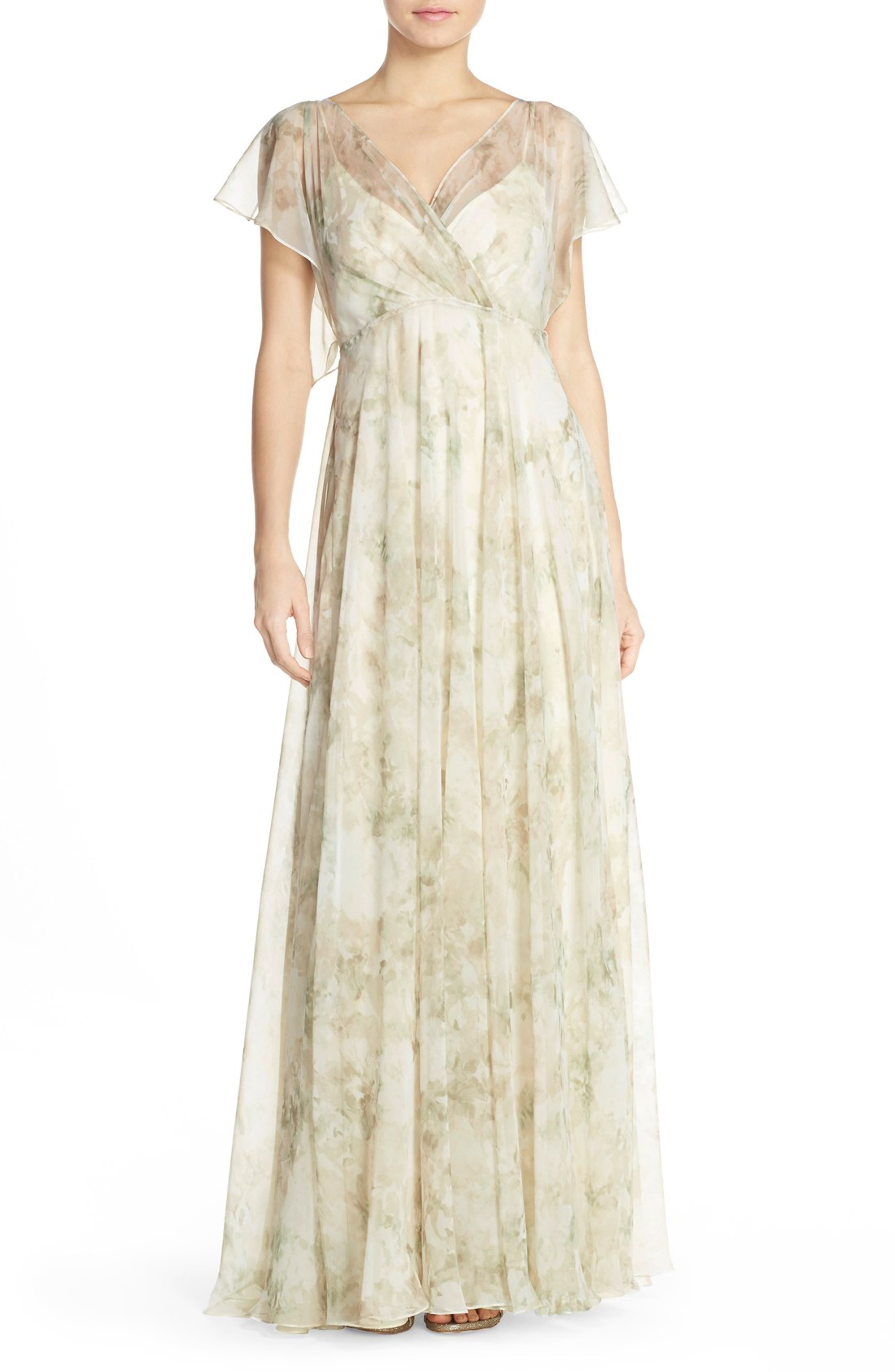 Jenny Yoo Cassie Print Flutter Sleeve Chiffon Maxi Dress | Nordstrom