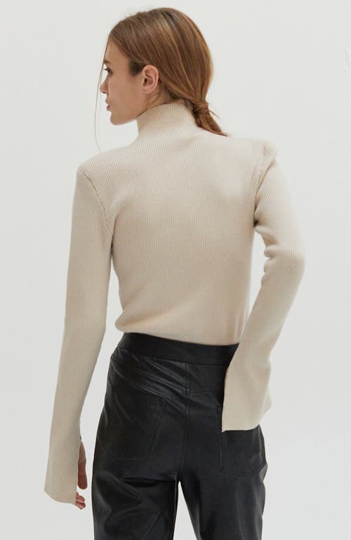 Shop Crescent Power Shoulder Turtle Neck Sweater Top In Light Taupe